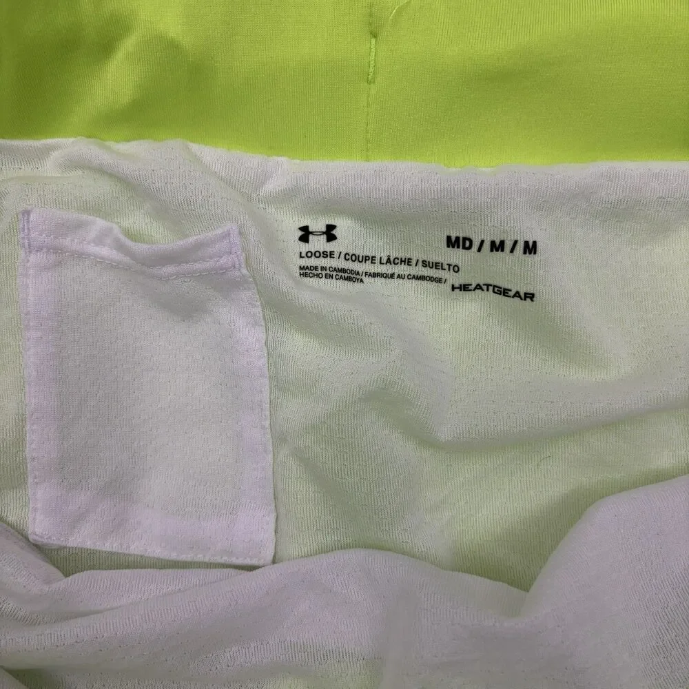 Under Armour UA Fly By 2.0 Neon Lime Green Track Run Shorts Lined Sz M Training